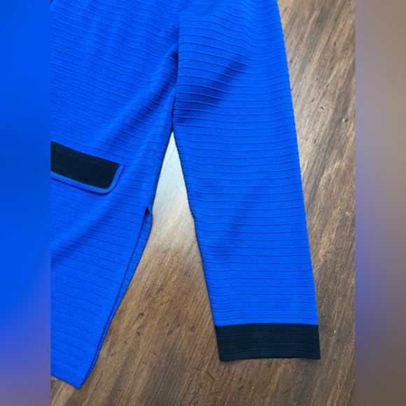 Ming Wang Knit Cardigan Size Large Royal Blue Black Trim Open Business Collar - Picture 6 of 14